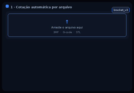 Cotação automática do LayerDesk: importa o arquivo do fatiador, mostra a prévia, detecta cores e filamentos, lê peso e tempo e calcula preço de venda, preço mínimo e margem líquida por hora